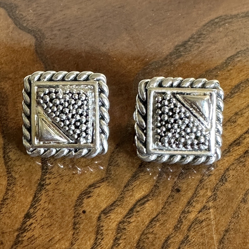 VTG Vintage Artisan Clip Earrings Square 0.75 Inch Gold Plate 925 Sterling 14.7g